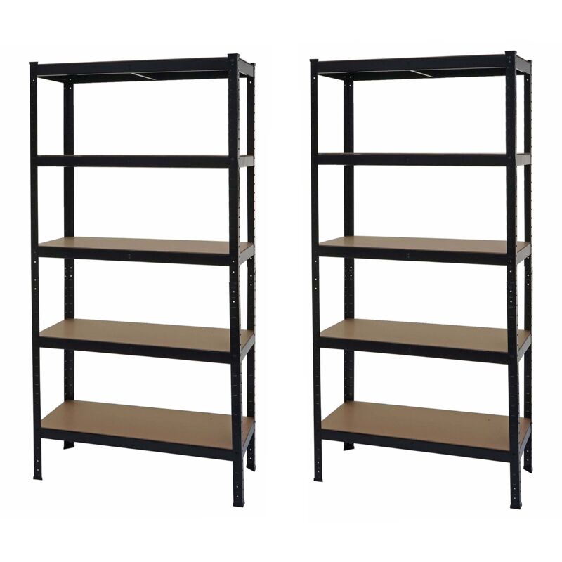 Décoshop26 - Lot de 2 étagères pour charge lourde rangement cave 5 étagères acier noir et mdf 180x90x40 cm 040007485