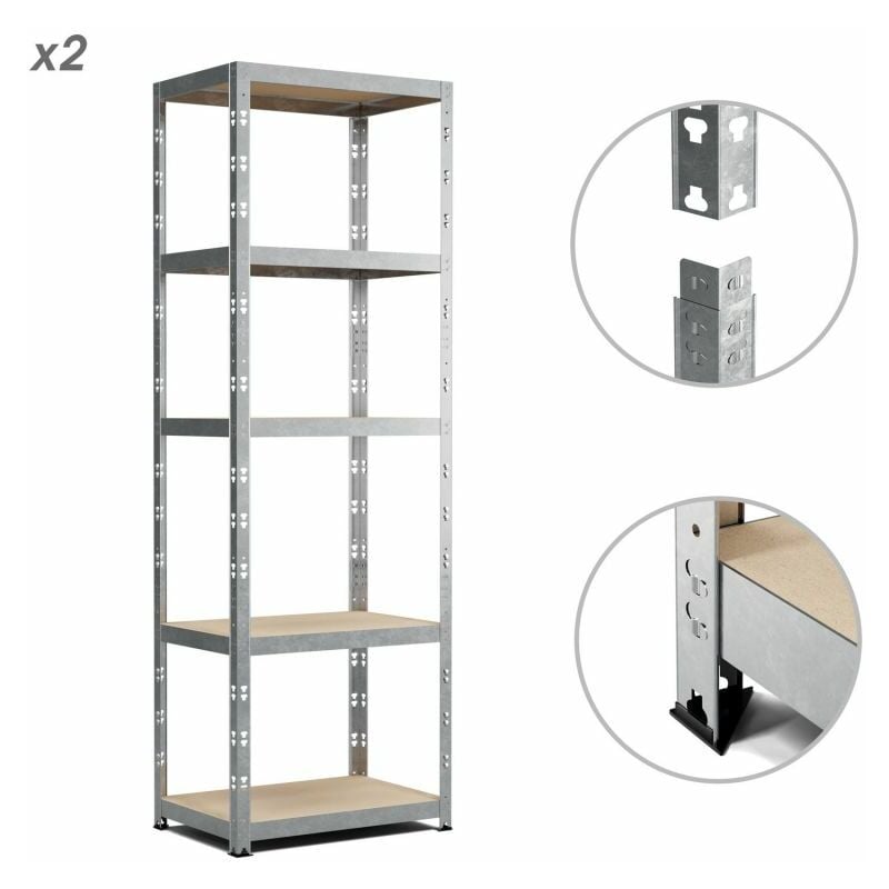 Lot de 2 Etagères de Rangement modulables et polyvalentes pour atelier, garage, cave...Charges Lourdes 180x60x40cm x2 - Gris