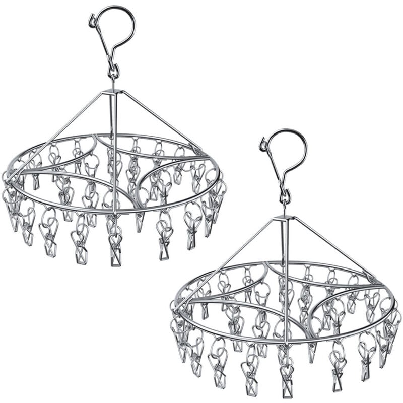 Lot de 2 Etendoir Chaussette, Étendoir à Linge à séchoirs avec 24 Pinces en Acier Inoxydable à l'épreuve du Vent pour Chaussettes, sous-vêtements,