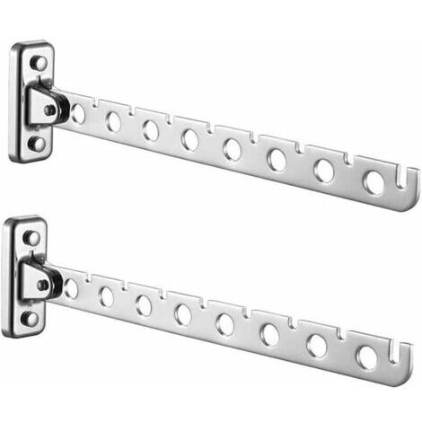 Lot de 2 Étendoirs Muraux Rabattables en Acier Inoxydable - Accroche Murale pour Vêtements, Linge - Idéal Chambre, Salon, Balcon (Sliver 8 Trous)