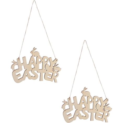 Lot de 2 étiquettes suspendues en bois avec pendentif lettre « Joyeuses Pâques ».