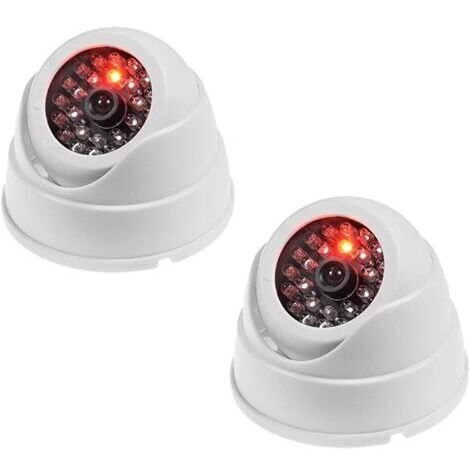 Lot de 2 Fausses caméras de Surveillance dôme avec LED Clignotantes pour la sécurité de la Maison, Blanc