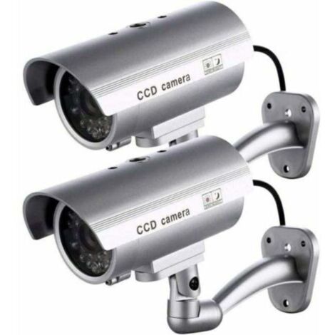 Lot de 2 fausses caméras, fausses caméras d'extérieur pour une utilisation intérieure et extérieure, forme sphérique avec LED clignotante, RTGPT (argent)