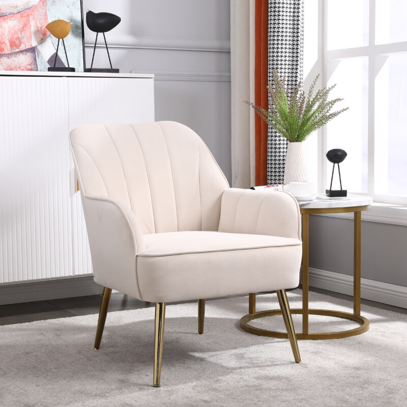 Fauteuil relax en velours, chaise de loisirs, pour salon, bureau, beige