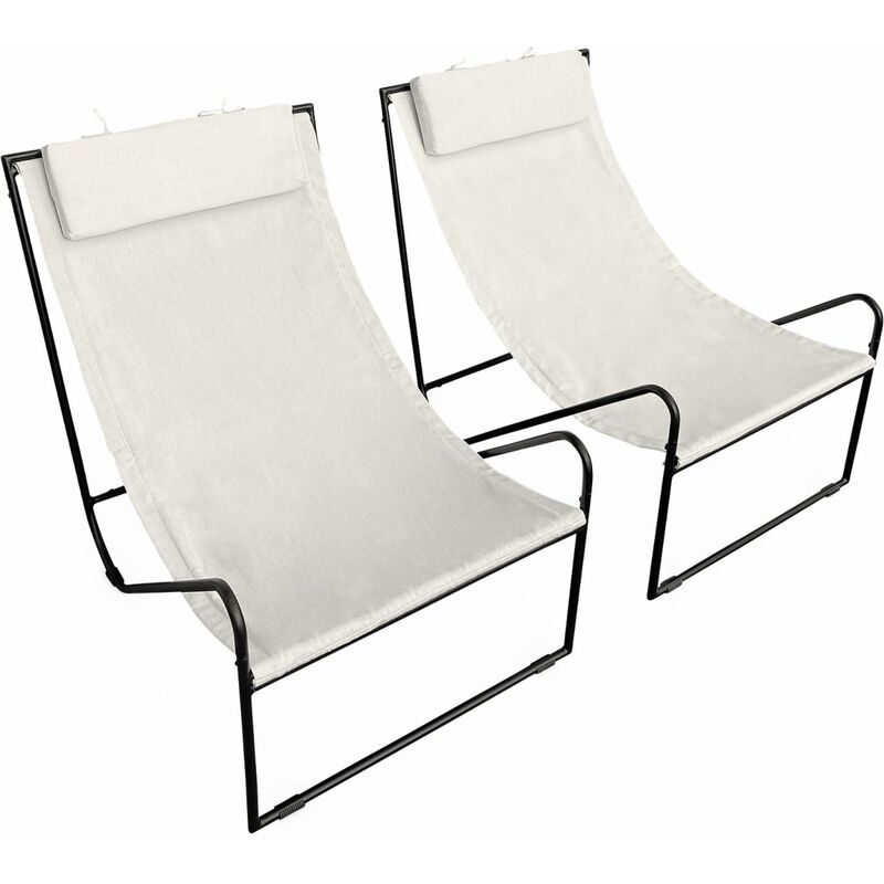 Lot de 2 fauteuil relax Mencora structure en métal. assise en toile avec repose-tête
