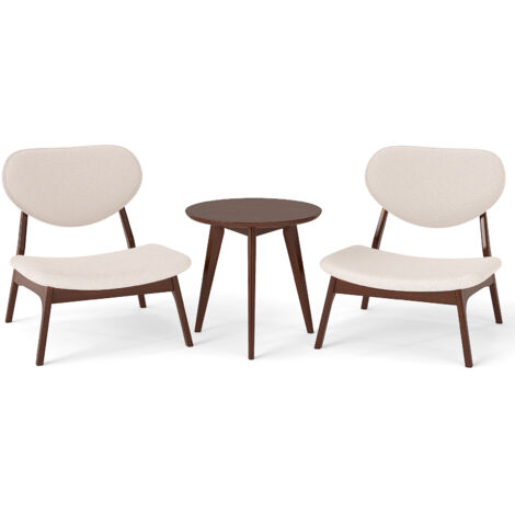 Lot de 2 Fauteuil Salon avec Petite Table Basse, Fauteuil de Lecture Bouclette, Cadre en Bois Massif, Chaises de Lecture Moderne, Beige