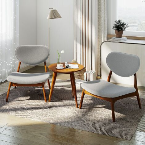Lot de 2 Fauteuil Salon Confortable avec Petite Table Basse Fauteuil de Lecture Bouclette Cadre en Bois Massif Gris