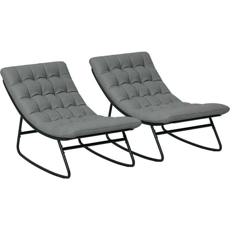 Outsunny - Lot de 2 fauteuils à bascule de jardin avec matelas style Chesterfield acier noir tissu gris