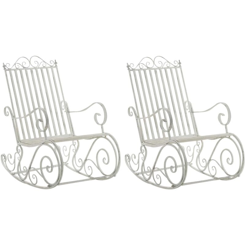Décoshop26 - Lot de 2 fauteuils à bascule pour extérieur avec accoudoirs en métal blanc vieilli 100002844