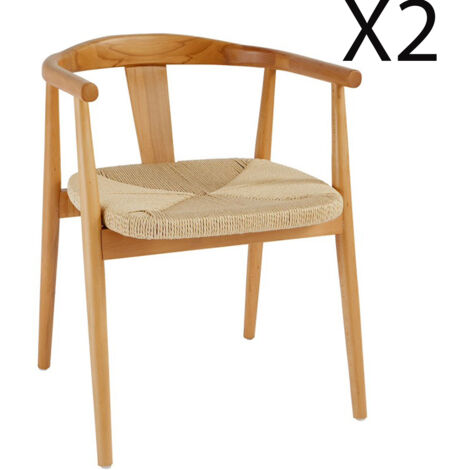 Lot de 2 fauteuils à dîner en bois coloris Beige - Longueur 56 x Profondeur 56 x Hauteur 73 cm