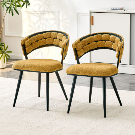 Lot de 2 fauteuils à manger en velours jaune,cadre métal noir,dossier enveloppé,modernes pour salle à manger,cuisine,salon et chambre.