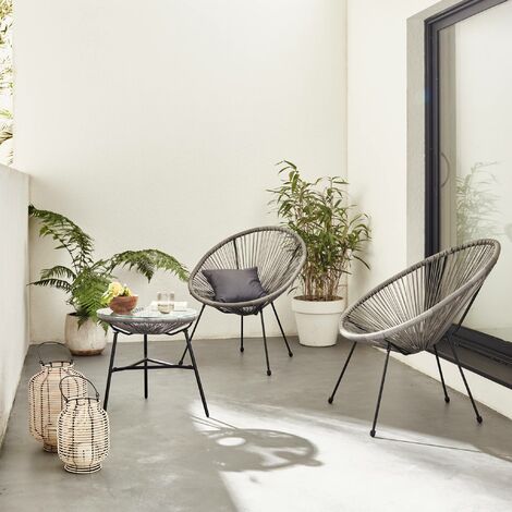 Lot de 2 fauteuils ACAPULCO forme d'oeuf avec table d Lot de 2 fauteuils ACAPULCO forme d'oeuf avec table d