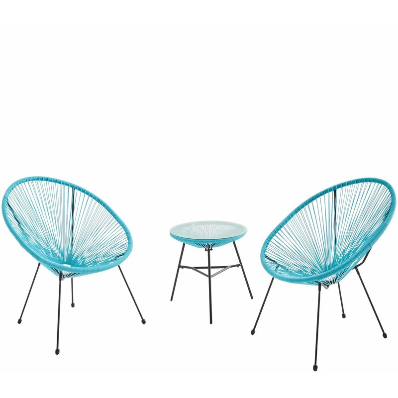 Lot de 2 fauteuils ACAPULCO forme d'oeuf avec table d Lot de 2 fauteuils ACAPULCO forme d'oeuf avec table d