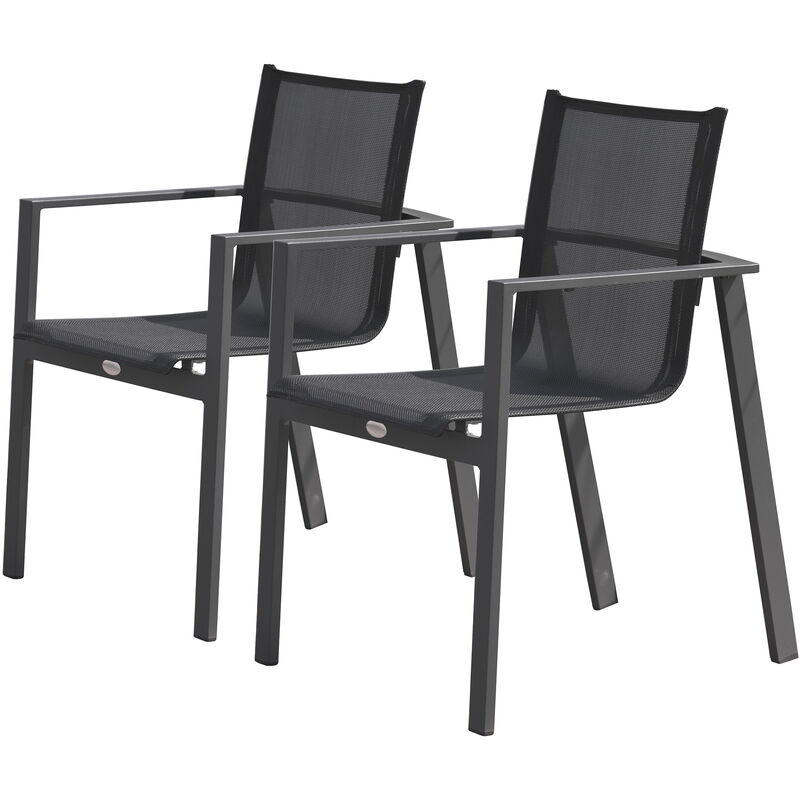 Alu-miami - Lot de 2 fauteuils de jardin empilables en aluminium gris anthracite Dcb Garden Gris anthracite