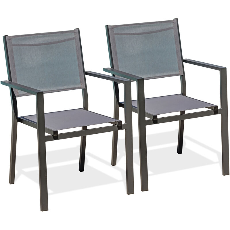 Tolede - Lot de 2 fauteuils de jardin en aluminium et toile plastifiée grise Dcb Garden Gris anthracite
