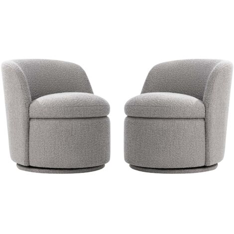 Lot De 2 Fauteuils Baquet Pivotants CHITA, Sièges Rembourrés Confortables En Fausse Angora Certifié FSC, Pour Salon-Gris