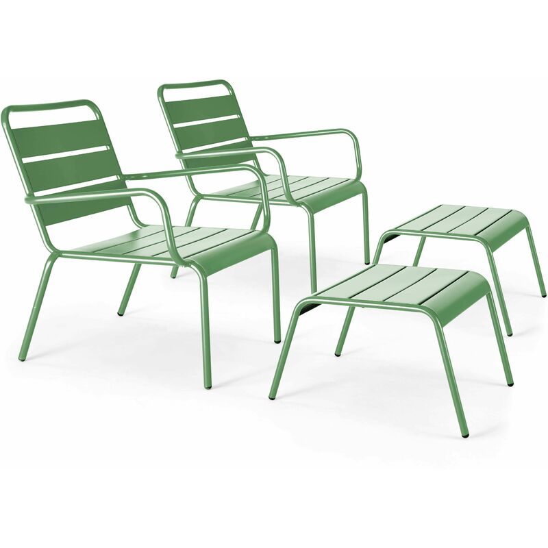 Lot de 2 fauteuils relax avec repose-pieds en métal vert cactus - Palavas - Vert Cactus