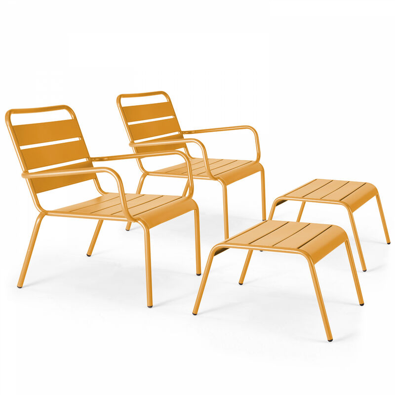 Lot de 2 fauteuils relax avec repose-pieds en métal jaune - Palavas