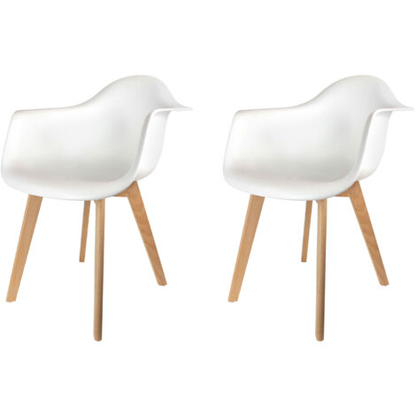 Lot de 2 fauteuils blancs et pieds naturel - IDRIS