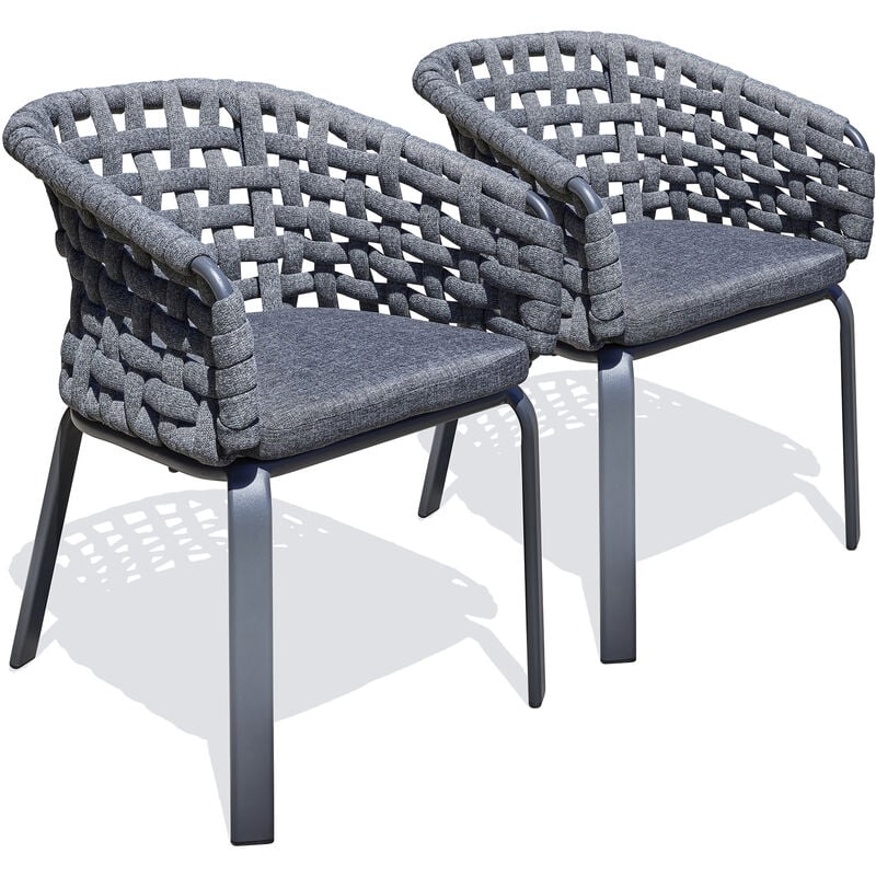 Camargue - Lot de 2 fauteuil de jardin en corde tissée et aluminium anthracite Paris Garden Gris anthracite