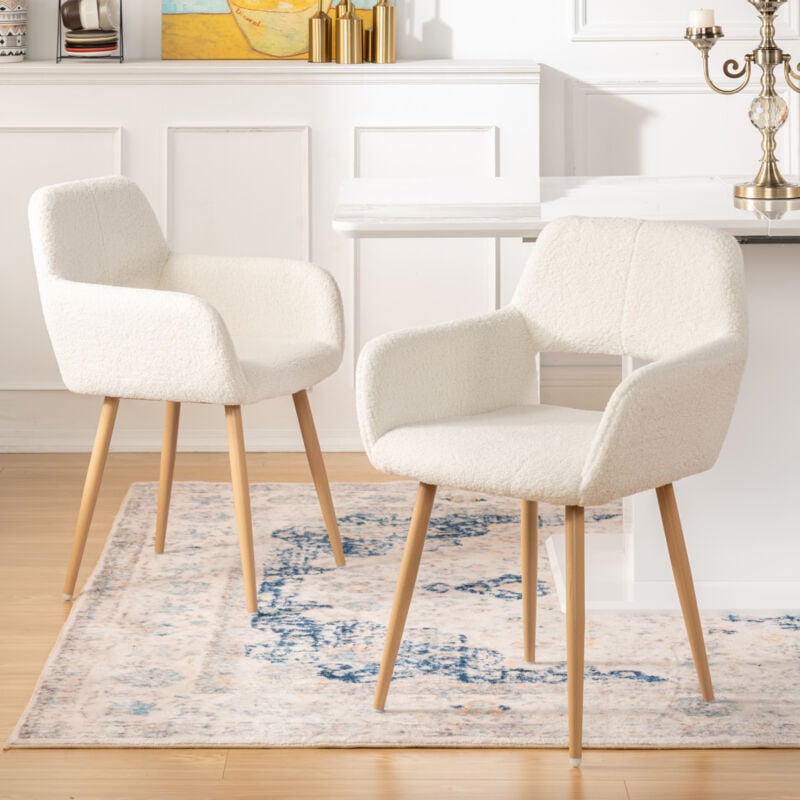 MEUBLES COSY Lot de 2 Fauteuil Chaises de salle à manger scandinave en tissu bouclette beige
