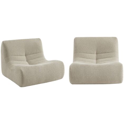 Lot de 2 fauteuils chauffeuses en bouclette texturée beige style contemporain 1 place
