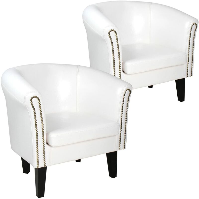 lot de 2 fauteuils chesterfield en synthétique et bois avec éléments décoratifs en cuivre 58 x 71 x 70 cm chaise cabriolet meuble de salon blanc