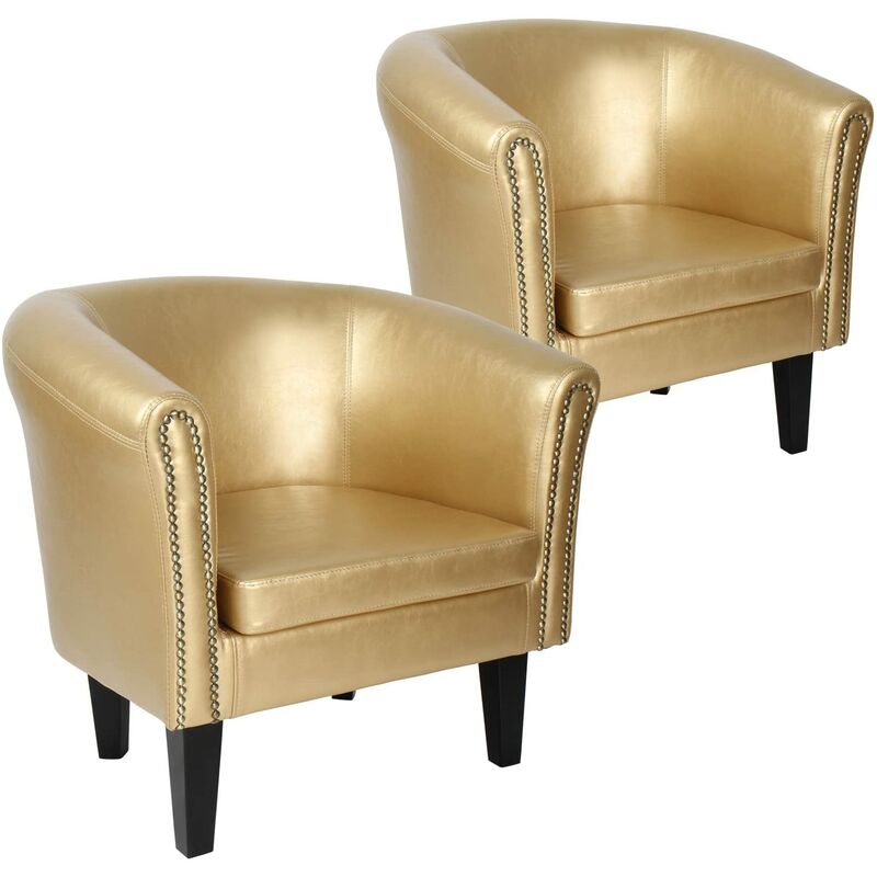 helloshop26 - lot de 2 fauteuils chesterfield en synthétique et bois avec éléments décoratifs en cuivre 58 x 71 x 70 cm chaise cabriolet meuble de