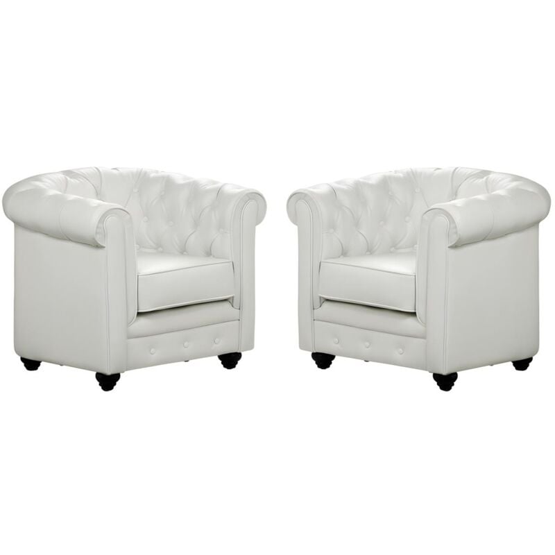 Lot de 2 Fauteuils chesterfield - Simili Blanc