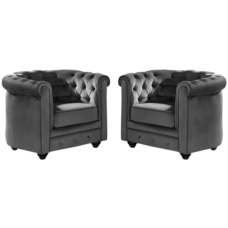 Lot de 2 Fauteuils chesterfield - Velours anthracite