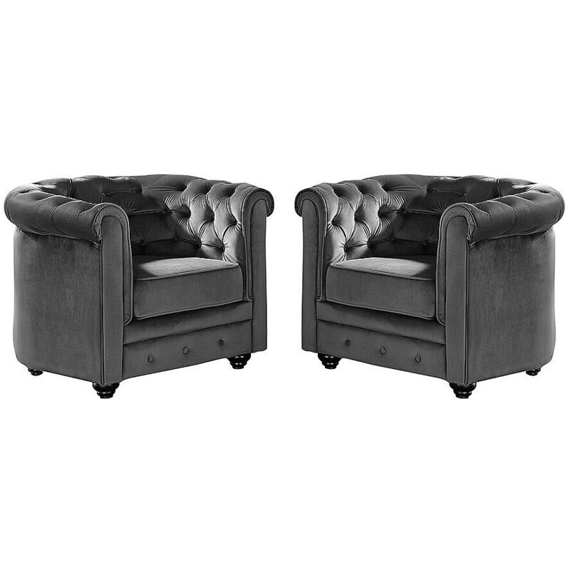 Vente-unique - Lot de 2 Fauteuils chesterfield - Velours anthracite