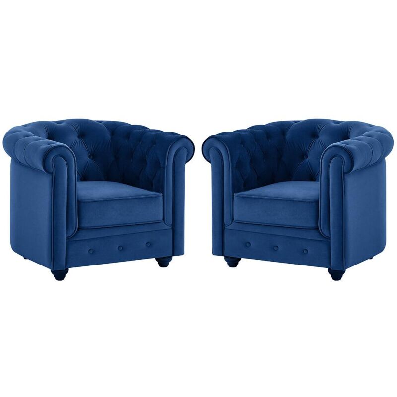 Lot de 2 Fauteuils chesterfield - Velours bleu roi