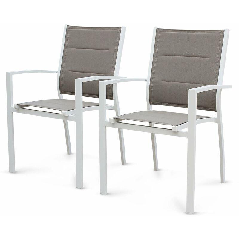 Sweeek - Lot de 2 fauteuils - Chicago - En aluminium et textilène. empilables Blanc / Taupe - Blanc