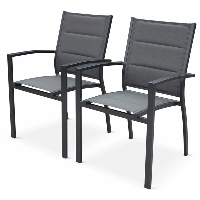 Lot de 2 fauteuils - Chicago - En aluminium et textilène. empilables Anthracite / Gris taupe - Anthracite