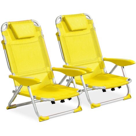 INNOV'AXE Lot de 2 fauteuils clic clac des plages en polyester jaune