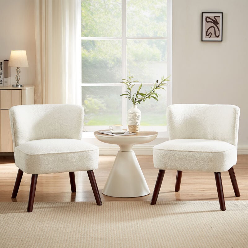 Sicaan - Lot de 2 fauteuils cocktail jofi en tissu bouclette blanc