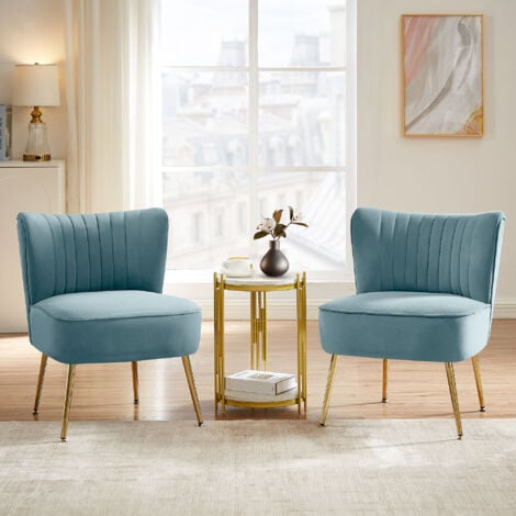 SICAAN Lot de 2 fauteuils cocktail JUDITH velours bleu gris