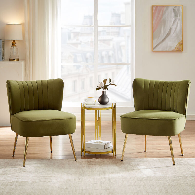 Sicaan - Lot de 2 fauteuils cocktail judith velours vert olive