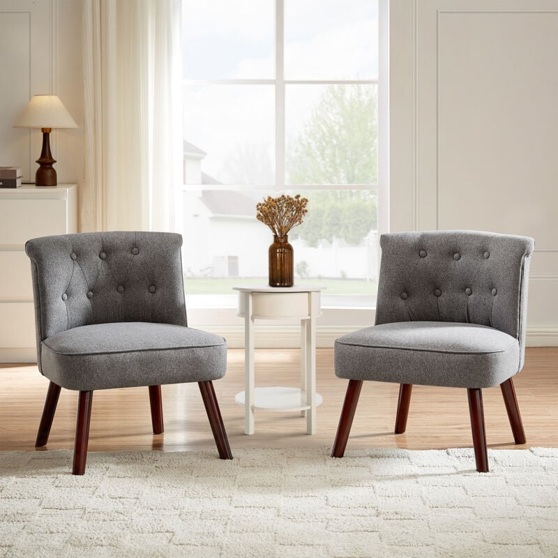 Sicaan - Lot de 2 fauteuils crapaud jacques capitonné tissu gris foncé