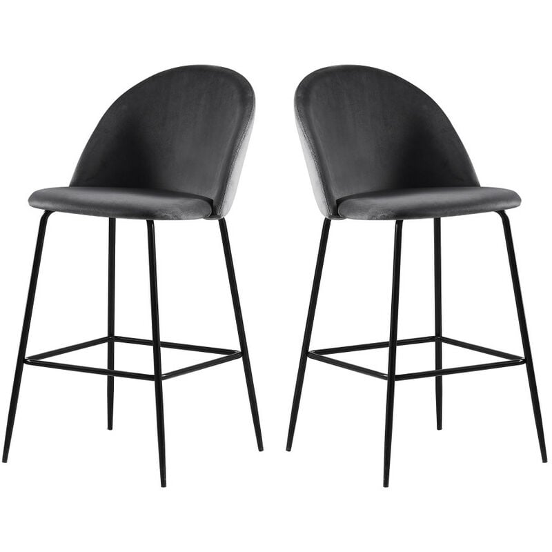 lot de 2 fauteuils de bar 65cm en velours et pieds noirs - vitikko - couleur - gris drawer