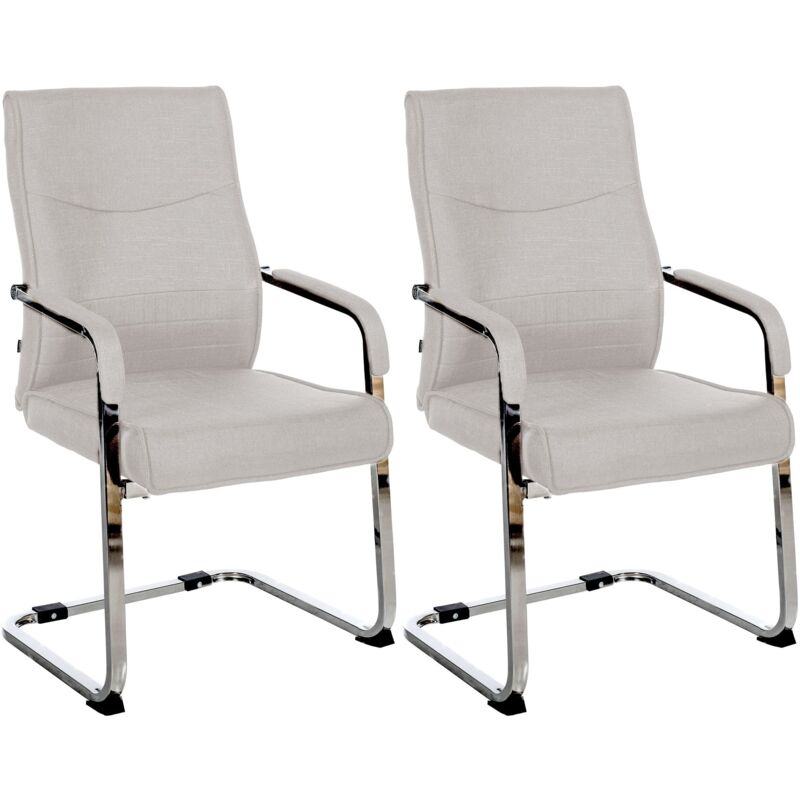 Lot de 2 fauteuils de bureau chaises visiteur sans roulettes piétement luge en métal chromé et assise en tissu gris 100003100