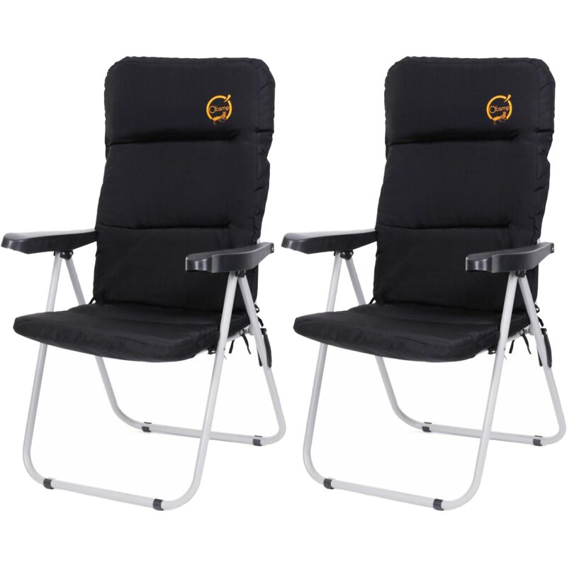 O'camp - Lot de 2 fauteuils de camping confort pliables Multipositions - 70 x 62 x 105 cm - Noir