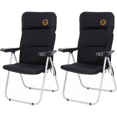 Lot de 2 fauteuils de camping confort pliables - O'Camp - Multipositions - 70 x 62 x 105 cm - Noir