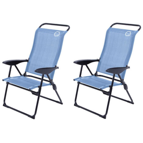 Lot de 2 fauteuils de camping inclinables 5 positions – Structure acier renforcé – Assise textilène – Dimensions 70 x 105 x 62 cm – Bleu – O'Camp