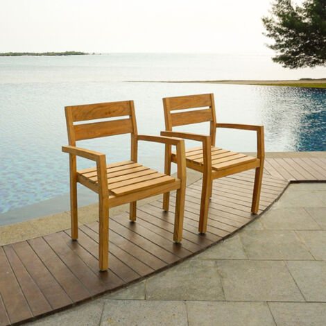 Lot de 2 fauteuils de jardin 92x58,5x58 cm en teck naturel