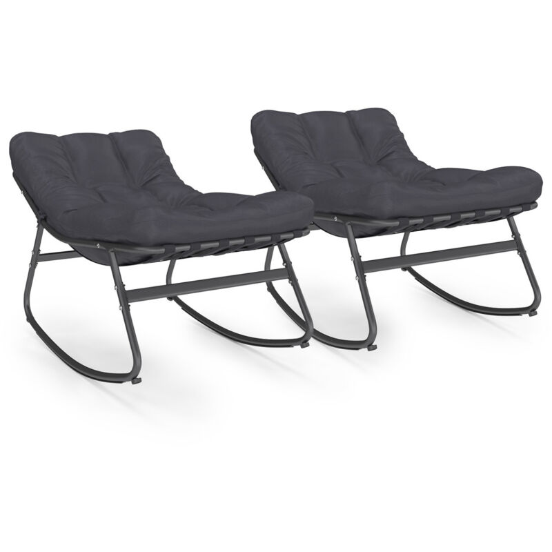 Lot de 2 fauteuils de jardin à bascule arona gris anthracite coussin gris