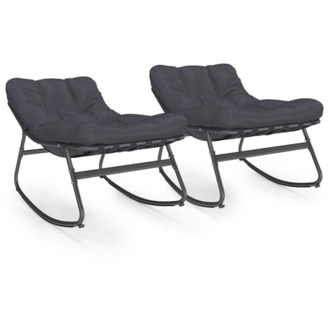 Lot de 2 fauteuils de jardin à bascule ARONA gris anthracite coussin gris