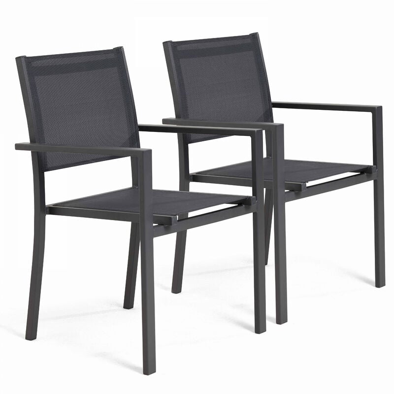 Oviala - Lot de 2 fauteuils de jardin aluminium et textilène gris
