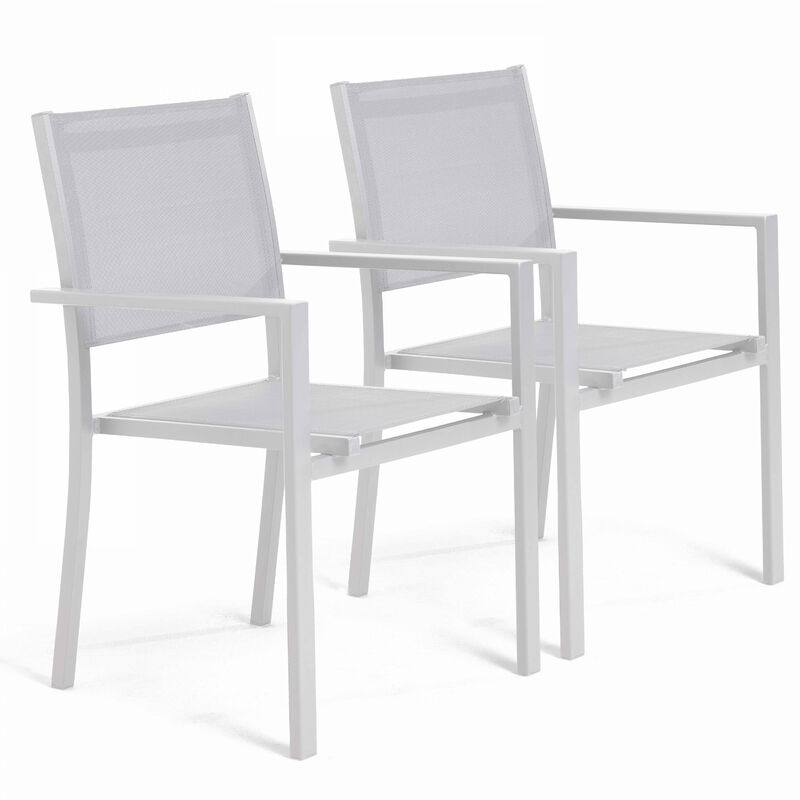 Oviala - Lot de 2 fauteuils de jardin aluminium et textilène blanc