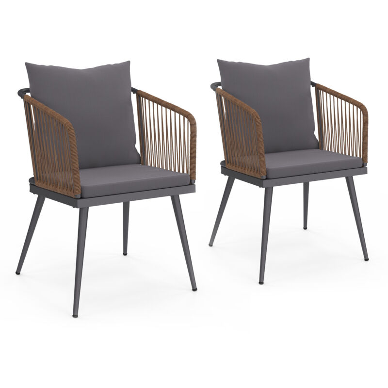 Lot de 2 fauteuils de jardin arizona en métal gris et cordage rotin foncé
